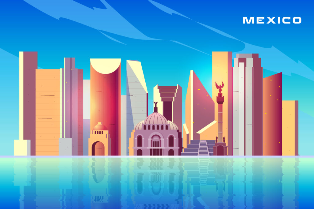 Skyline moderno de una ciudad mexicana dinámica al amanecer, simbolizando crecimiento y las oportunidades para invertir ciudades emergentes México inmobiliario.